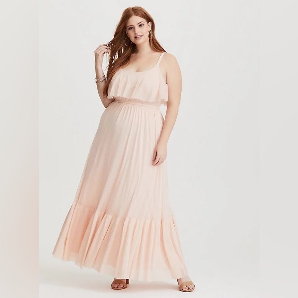 Torrid Runway Collection Blush Mesh Flounce tank maxi dress size 00
